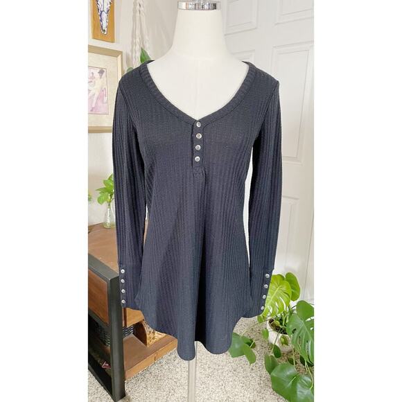 Chaser Black Long Sleeve Waffle Thermal Tunic Sweater Top Small - Picture 7 of 11